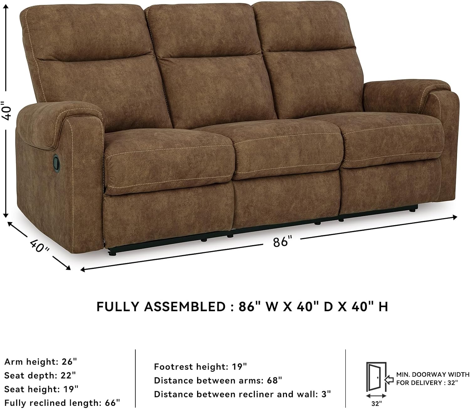 Ashley Edenwold Faux Leather Manual Reclining Sofa Dark Brown