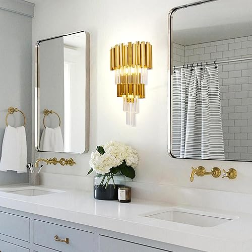 Miniatura 2 de WABON Aplique de pared moderno, iluminación de pared de cristal, luces de pared de mediados de siglo para pasillo, baño, dormitorio, cromado