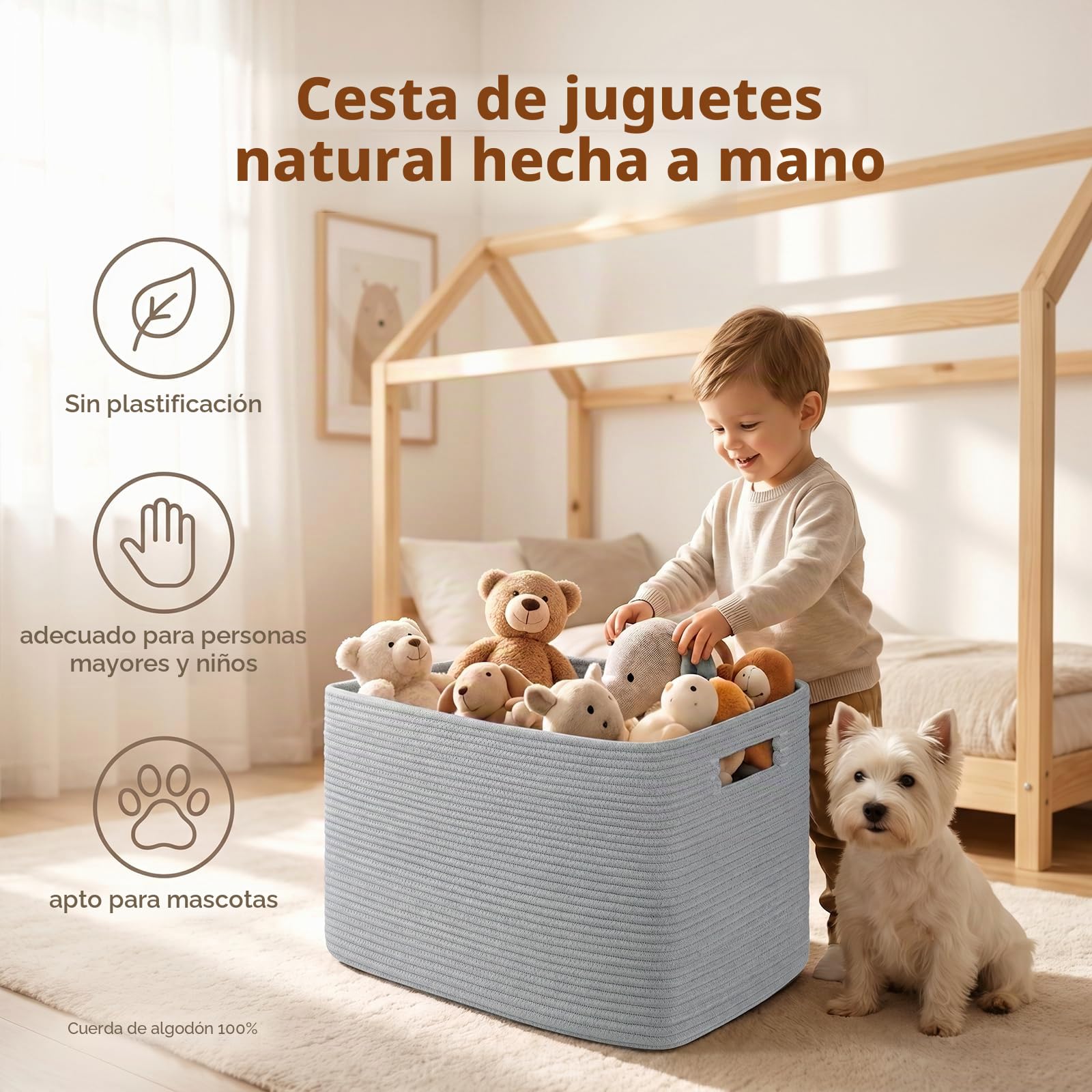OIAHOMY Cesta grande con asa para almacenamiento de mantas, tejida con cuerda de algodón, 75 litros, 55,88 x 43,18 x 30,48 cm, para sala de estar, para juguetes, habitación infantil, gris