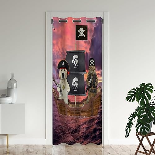 ONINUO Divertidas cortinas de puerta de animales para puertas, lindos gatos y perros, cortina opaca pirata para armario de dormitorio de niños,