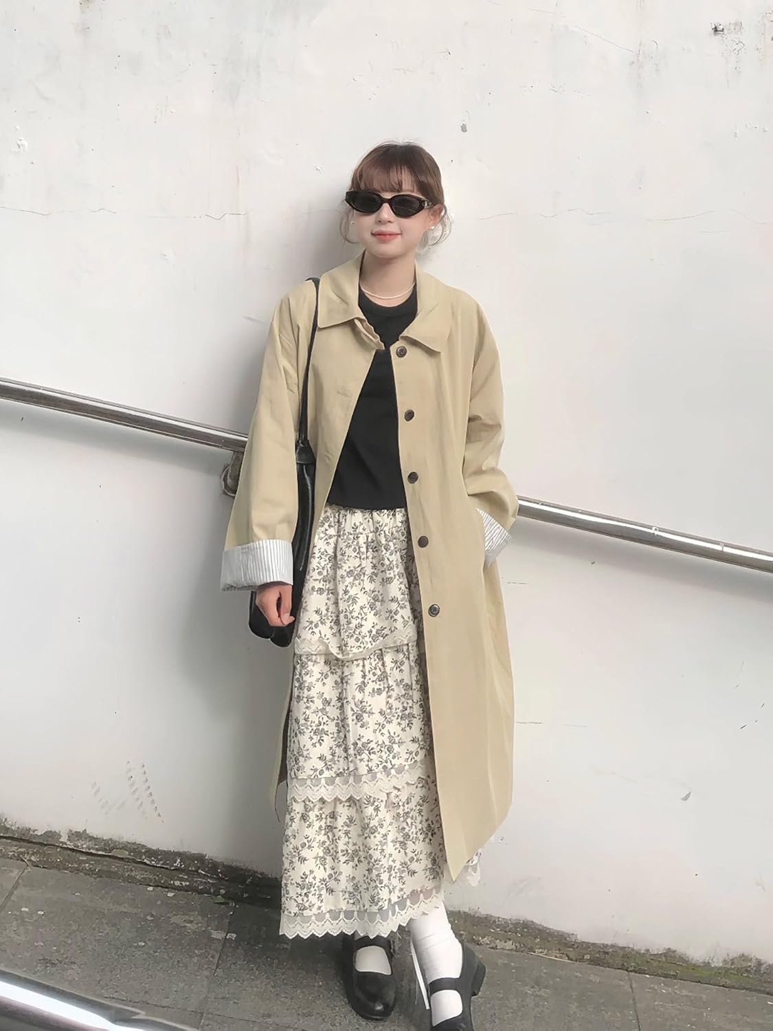 HSQIBAOER Women's Overcoats Long Trench Coat Korean Style Fall Lightweight Korean Jacket for Women