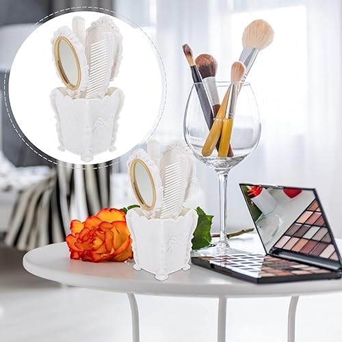 Miniatura 9 de Juego de 5 peines de espejo de mano vintage, juego de peine de espejo de maquillaje para el cabello, cepillo desenredante, peine de cola de rata con