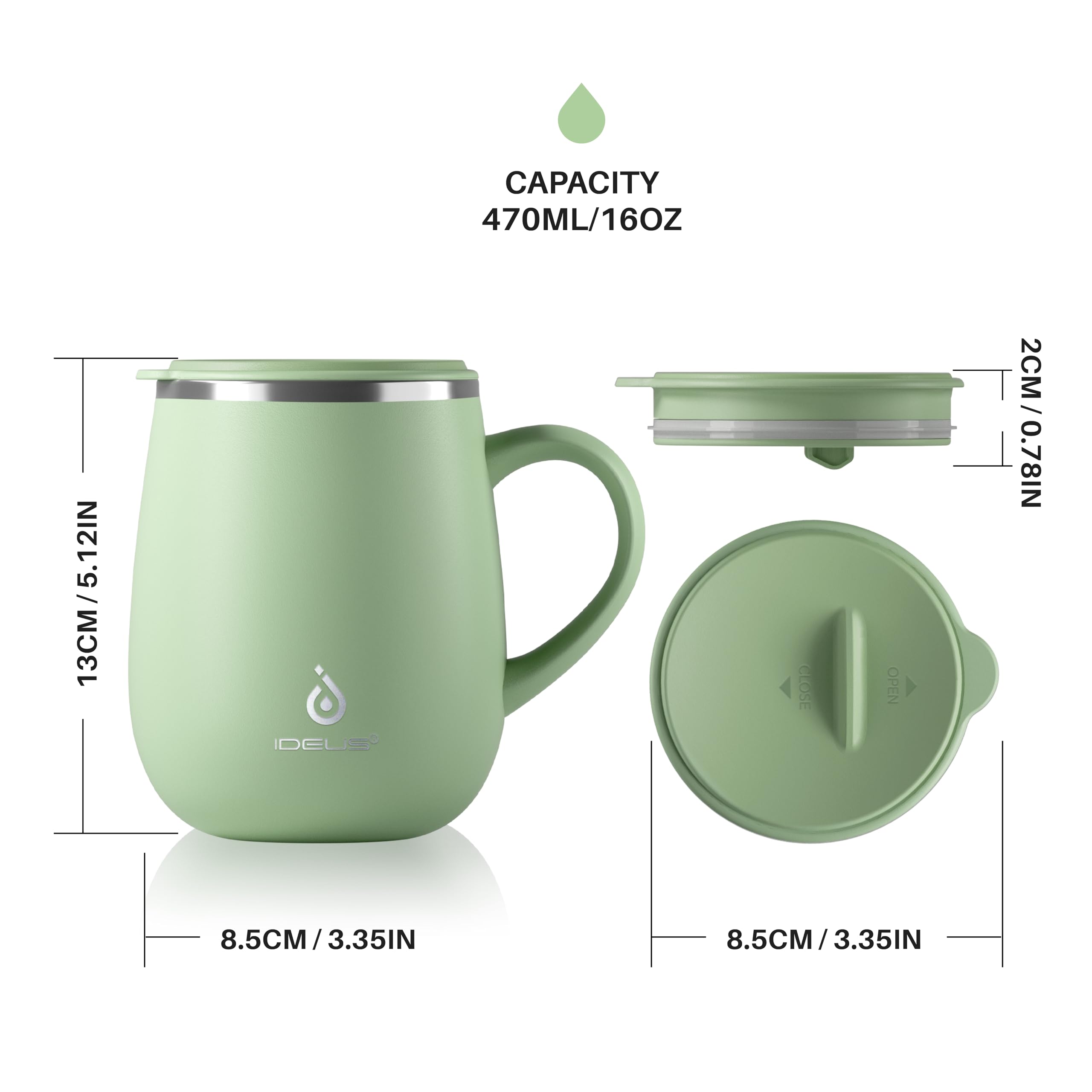 Amazon.com: Ideus 16 oz Insulated Coffee Mug with Handle and Lid, Double  Wall Stainless Steel Vacuum Thermal Coffee Mug, Travel Coffee Cup Thermal  Cup for Home and Office, Avocado Green : Home