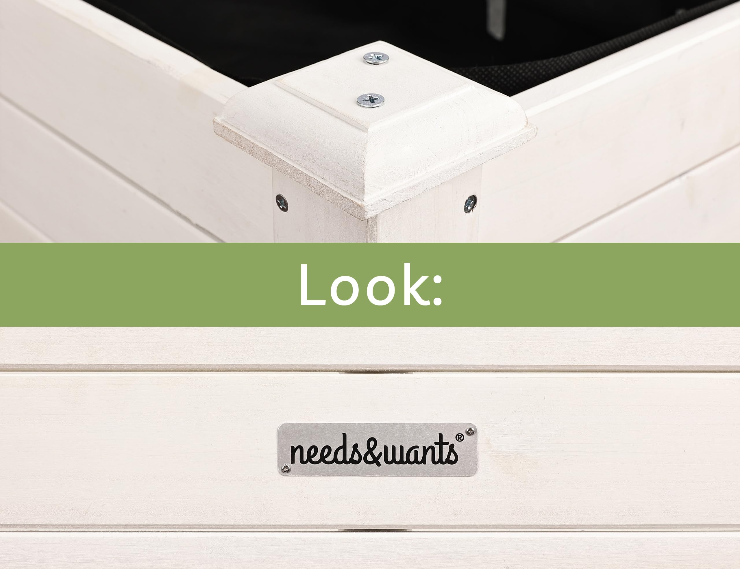needs&wants® Huerto Urbano, Jardinera elevada de Madera para jardín, balcón o terraza, Kit de Maceta Rectangular Estrecha con lámina de vellón, Maceta Decorativa para Hierbas aromáticas, Color Blanco