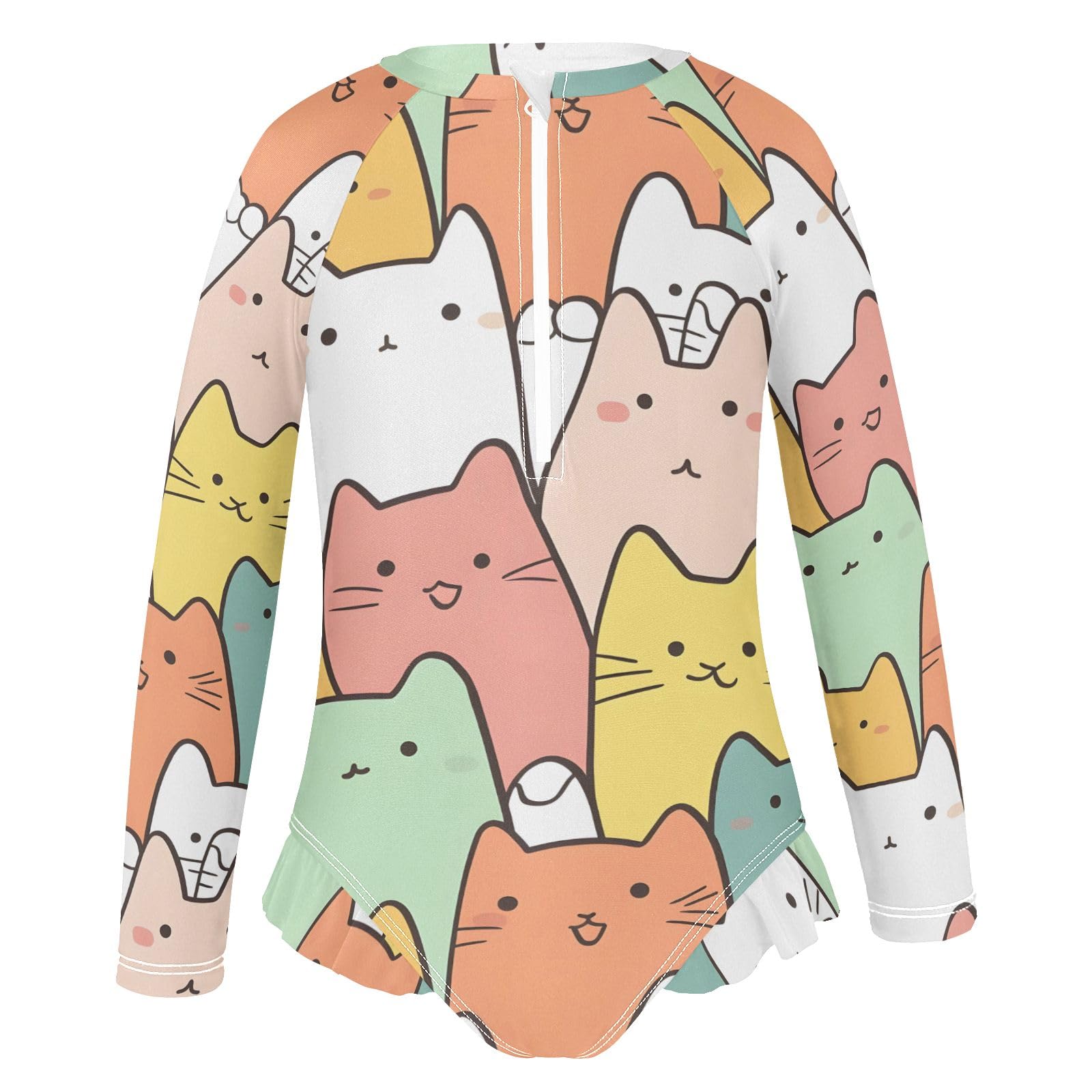 ALAZA Toddler Swimsuit Girl Bathing Suit Swimwear Rash Guard Japanese Cat Long Sleeve 3T