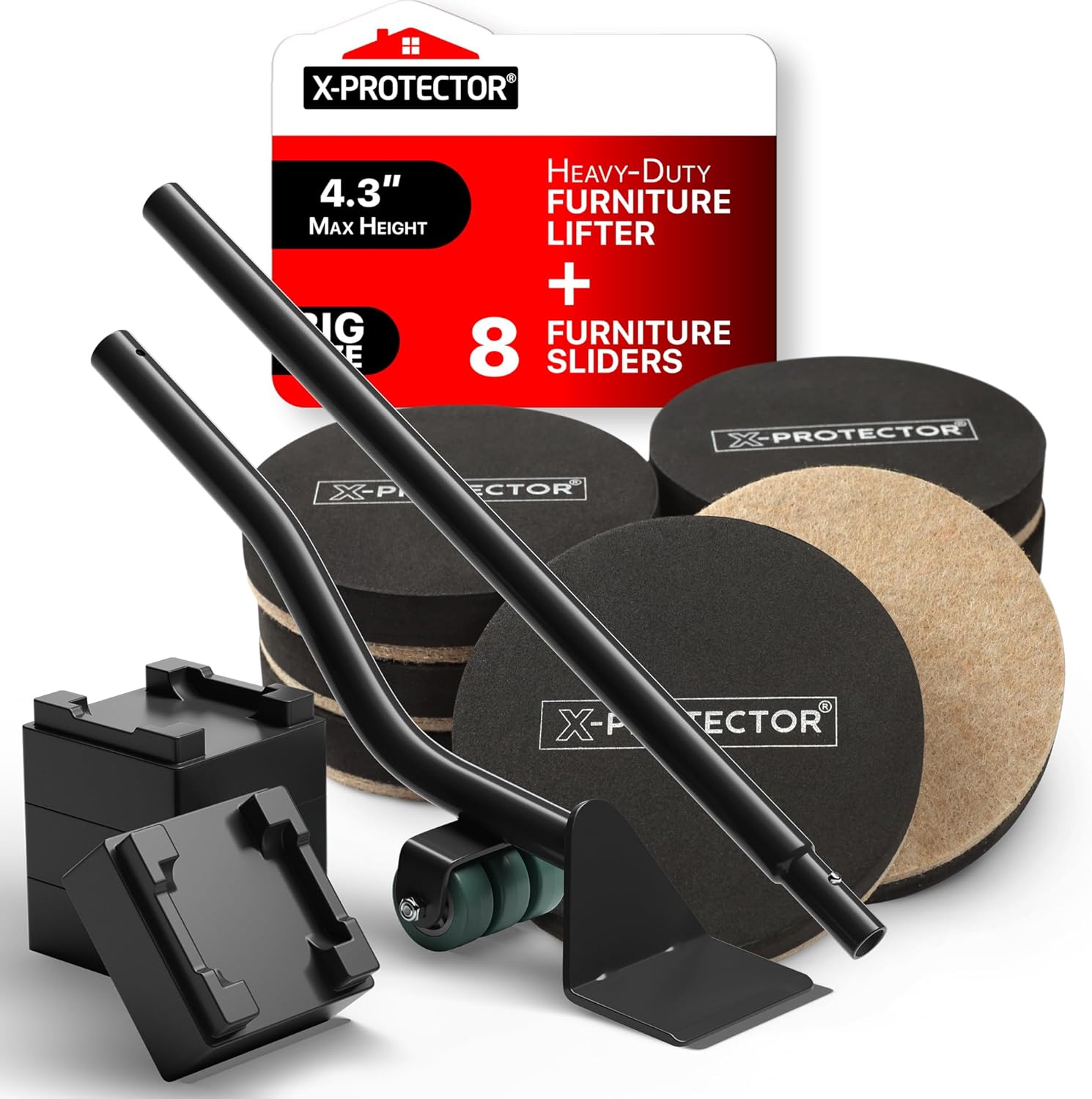 Felt Sliders for Hardwood Floors & Furniture Lifter - 8 PCS 4 3/4” Heavy-Duty Sliders & Premium Furniture Jack Lifter with Adjustable Height - Move and Lift Furniture with Minimal Effort