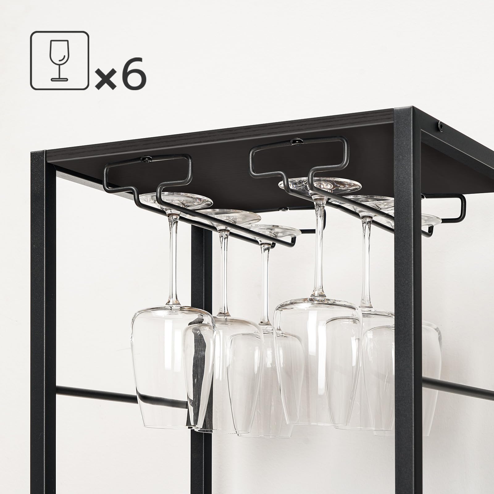 HOOBRO Scaffale Porta Vino, Portabottiglie a 6 Livelli con Porta Calici, Organizzatore da Bar per Bottiglie di Vino, con Cassetti e Ganci, per Cucina, Sala da Pranzo, Schwarz EBB10JJ01
