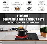 Vista 5 de VEVOR Placa de cocina eléctrica de cerámica, estufa eléctrica empotrada, con panel de vidrio, control de perilla, 11 niveles de calor, para diversos