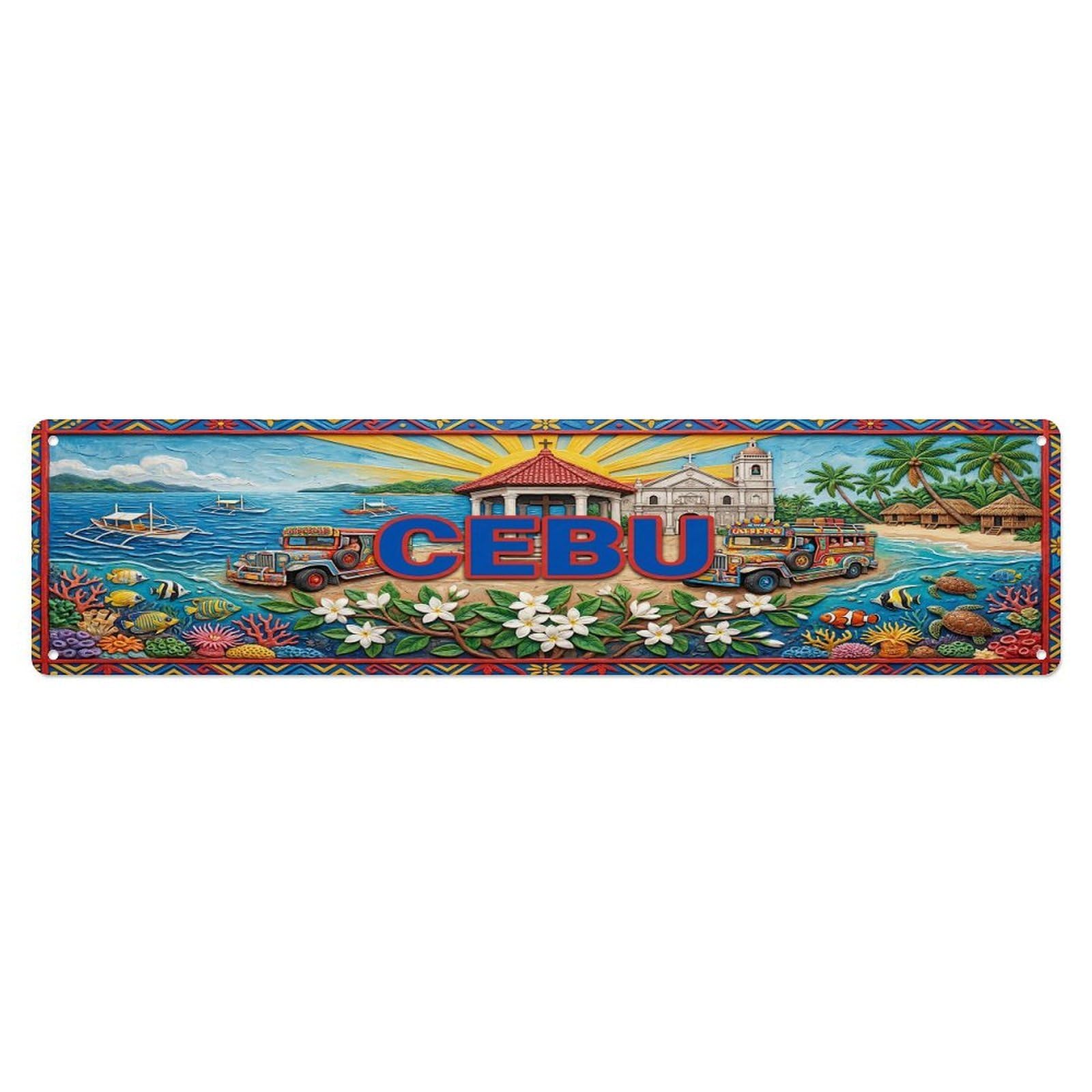 Gead 4X16inch Style Vintage Cebu Philippines Flag Pattern Metal Tin Sign