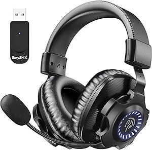EasySMX 2.4G Wireless Gaming Headset PS5/PS4/PC V07W Gaming Headphones with Detachable Noise Cancellation Microphone, RGB Lighting, Over-Ear Memory Foam Computer Headset with 7.1 Surround Deep Bass