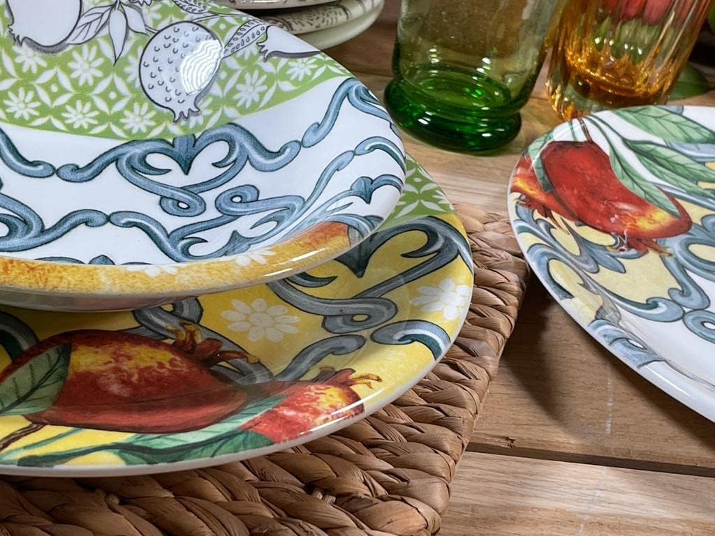 Wald Collezione da Tavola di Piatti Piani, Fondi, Frutta, Insalatiera e Portata in Ceramica Made in Italy, Decoro Mediterraneo, Lavabili in Lavastoviglie