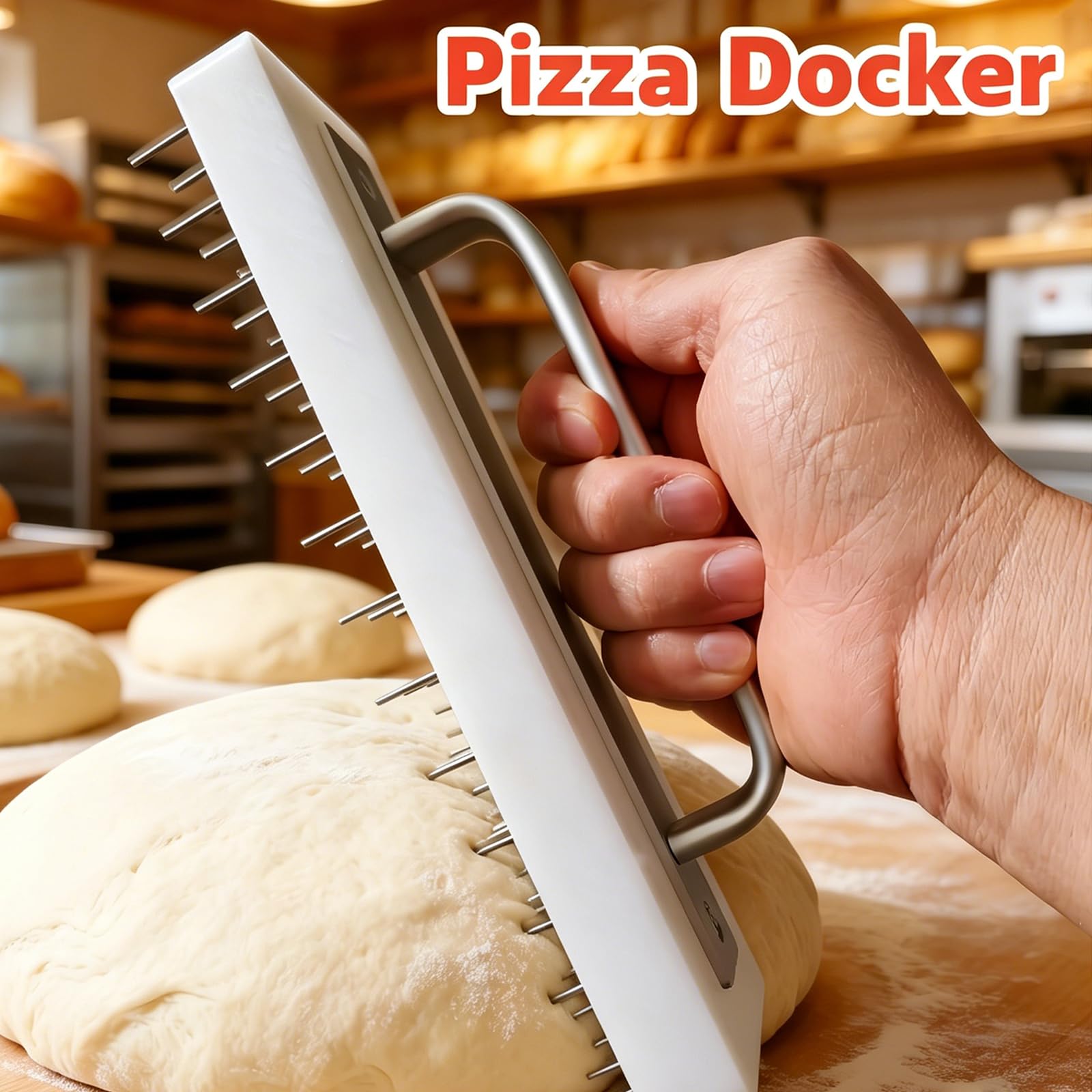Docker do ciasta do pizzy, wałek do ciasta ze stali nierdzewnej z kolcami, łatwy do czyszczenia do pieczenia pizzy, chleba i wypieków – niezbędne narzędzie do pieczenia w kuchni