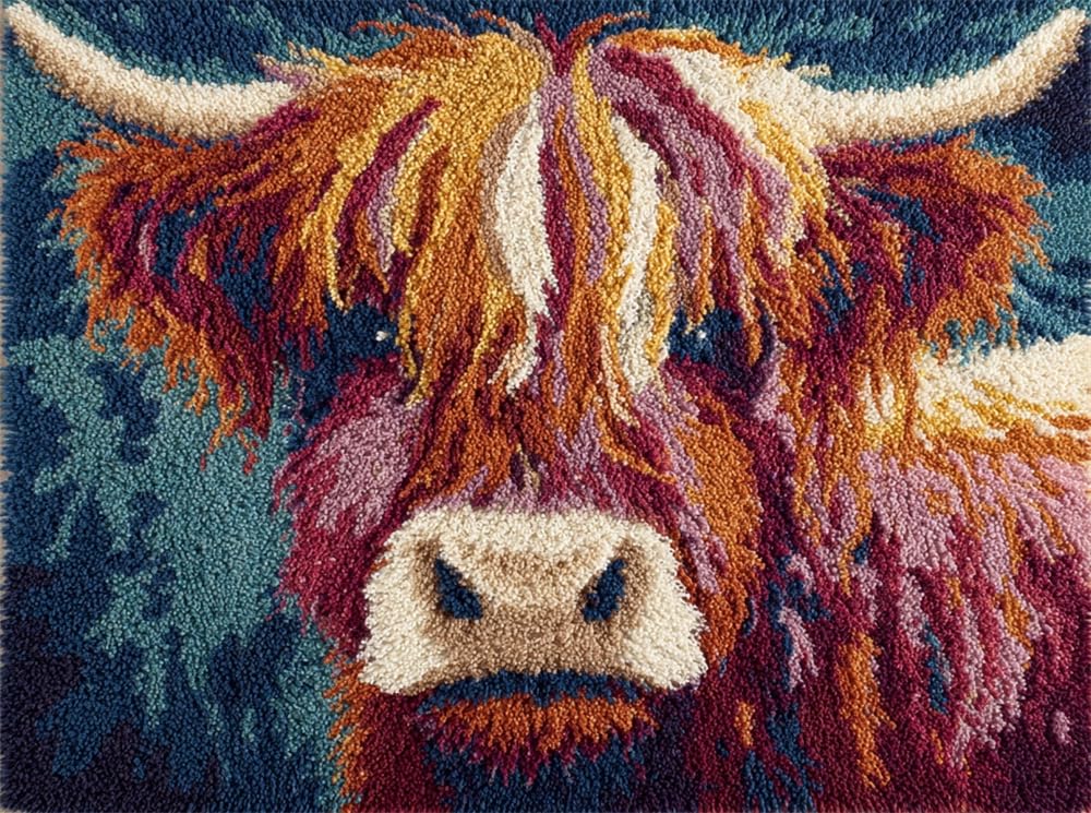FWRTYCB Yarn Rug Hooking Kits Highland Cow 20X15Inch Carpet Making Kit