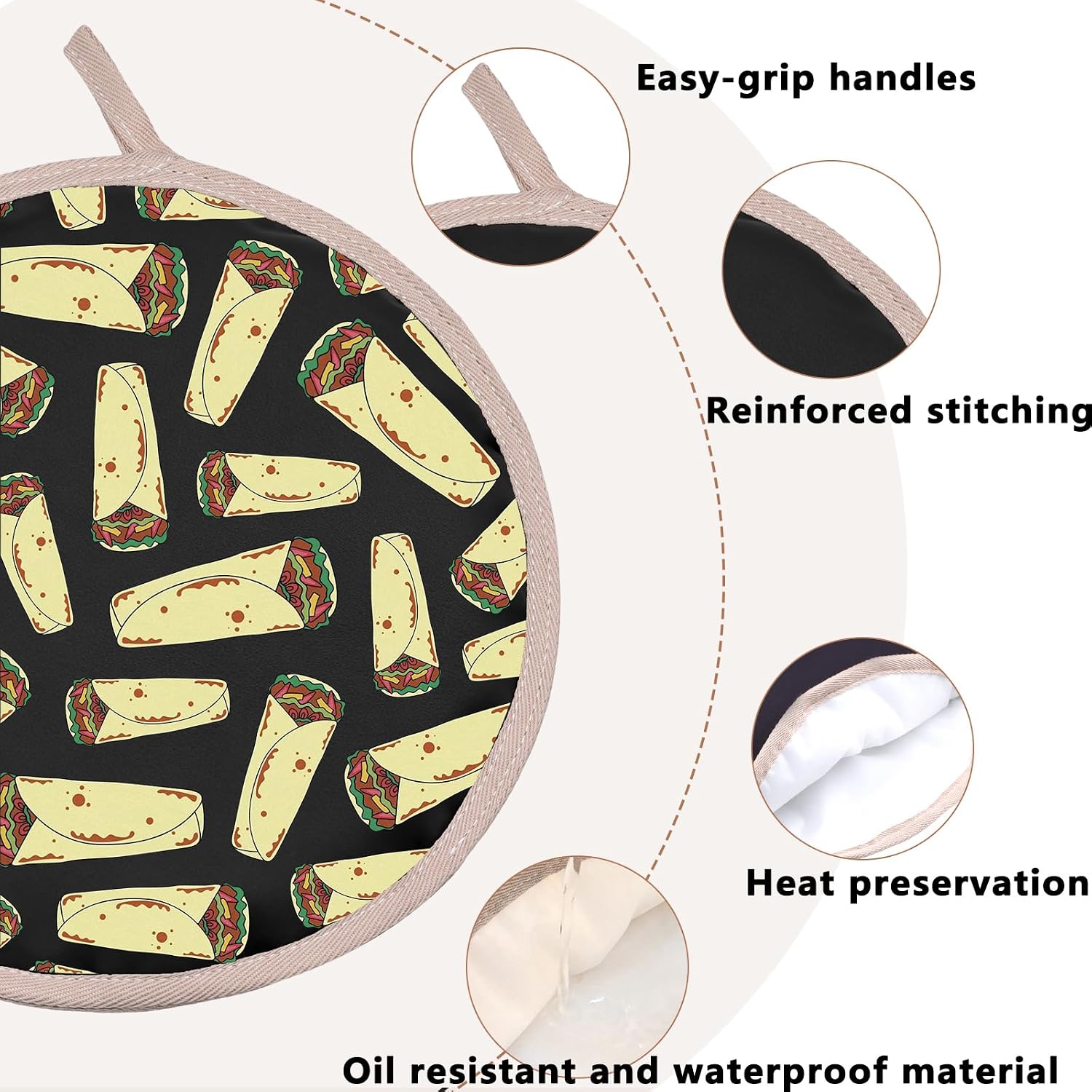 HOLLP 1-Pack Burritos Tortilla Warmer Pouch Mexican Cuisine Gifts Mexican Food Tortilla Warmer Burrito Lover Gifts (Burrito T)