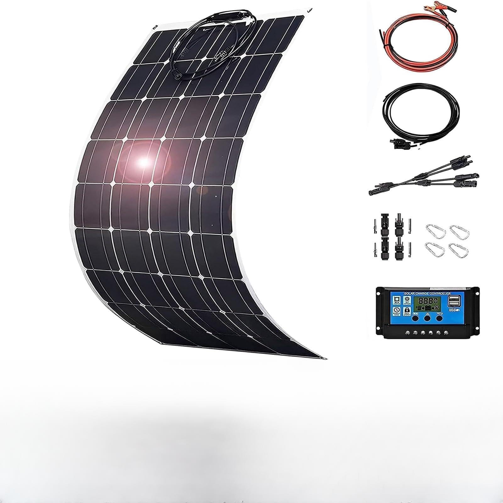 Elastyczny panel słoneczny 150 W/200 W/300 W/400 W/520 W, 36 V, wodoodporny, lekki, monokrystaliczny moduł słoneczny do systemu off-grid, kampera, przyczepy, łodzi, kabiny, furgonetki, samochodu, 150