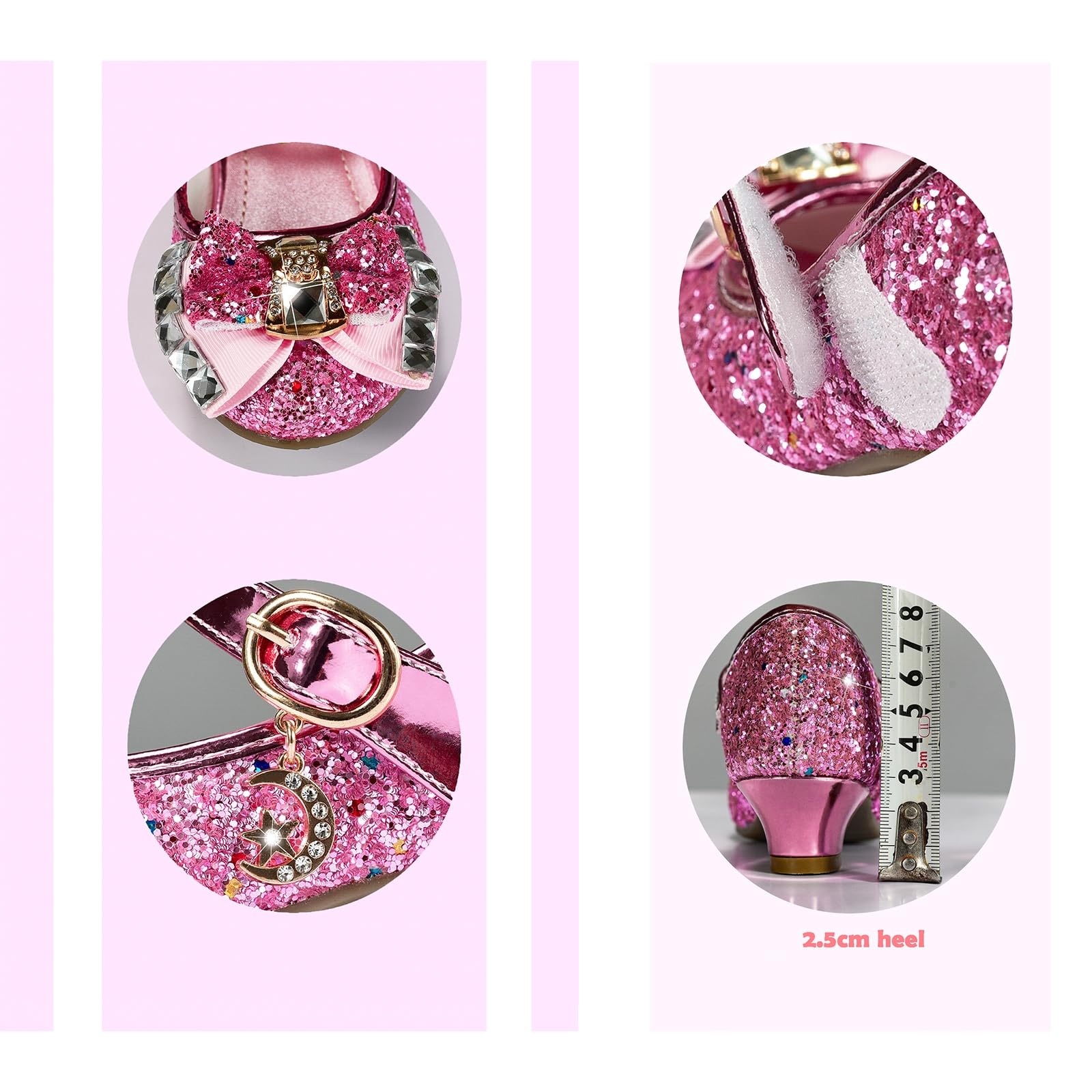 Zapatos de Princesa Elegantes para Niñas de Tacón con Lentejuelas Purpurinas para Disfraz, Fiestas, Bodas