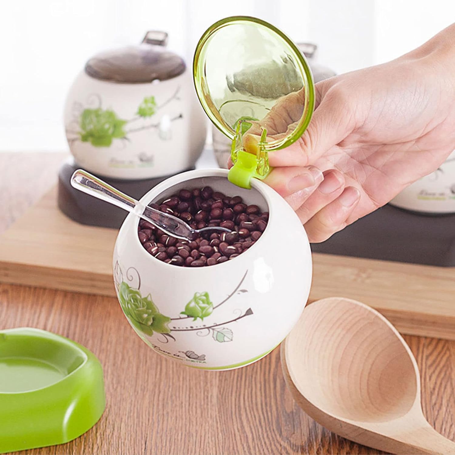 Ceramiczna cukiernica z pokrywką, zestaw 2 brązowych pojemników na cukier do kawy, przypraw, soli, dekoracyjny pojemnik na przyprawy