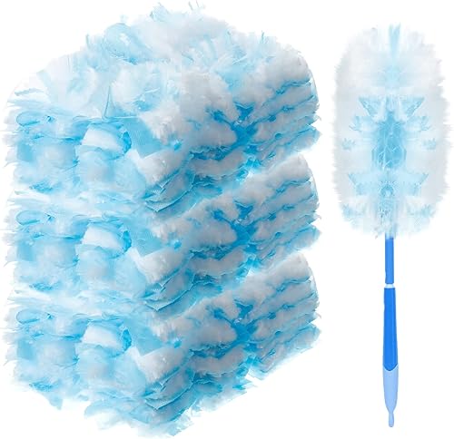 Vesici 150 piezas de repuesto de plumero compatibles con Swiffer Dusters, repuesto desechable a granel grueso con 1 mango resistente para limpieza,