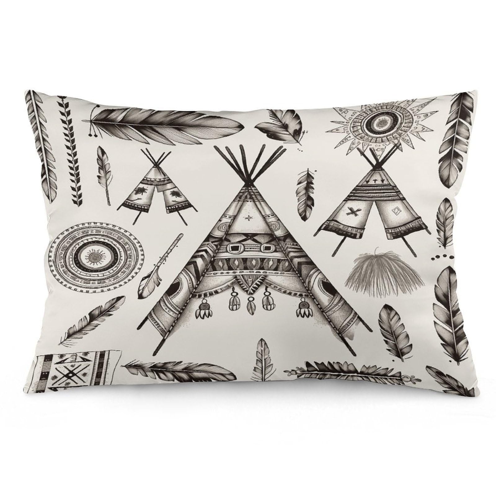 Feather Head Band Teepee Tent Throw Pillow Cover Soft Pillow Case Decorative Lumbar Pillow Cover Cozy Throw Pillowcase Polyester Rectangular Cushion Case Decor for Couch Sofa Bed