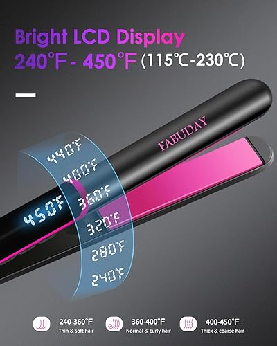 Miniatura 5 de Fabuday Plancha de pelo de doble voltaje se calienta rápidamente, pantalla LCD y apagado automático, plancha caliente de 12 temperaturas ajustables
