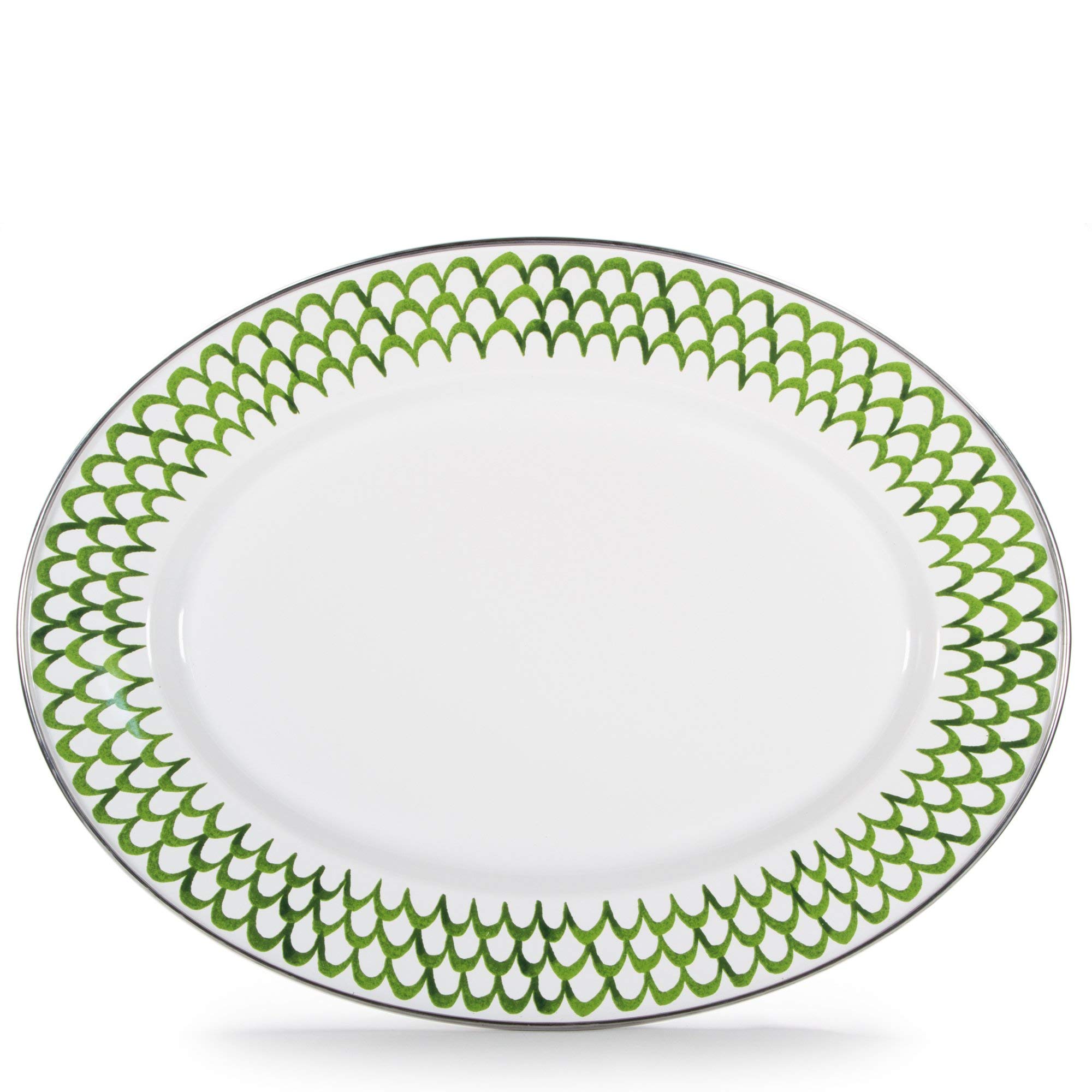 Golden RabbitEnamelware - 12 x 16 Oval Platter (Green Scallop)