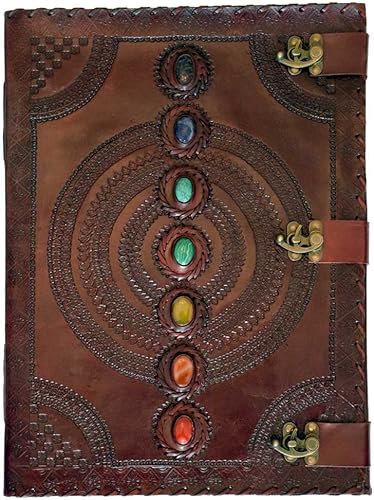 Diario de piedras de chakra en relieve de cuero de 13.5 x 18 pulgadas
