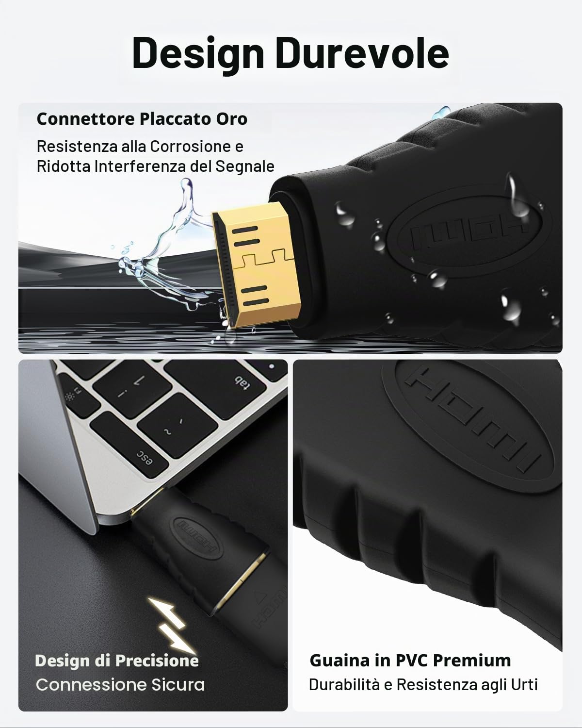 VCE Adattatore Mini HDMI Maschio a HDMI Femmina, Connettore Mini HDMI Placcato Oro, Prolunga HDMI 3D&4K 2 Pezzi