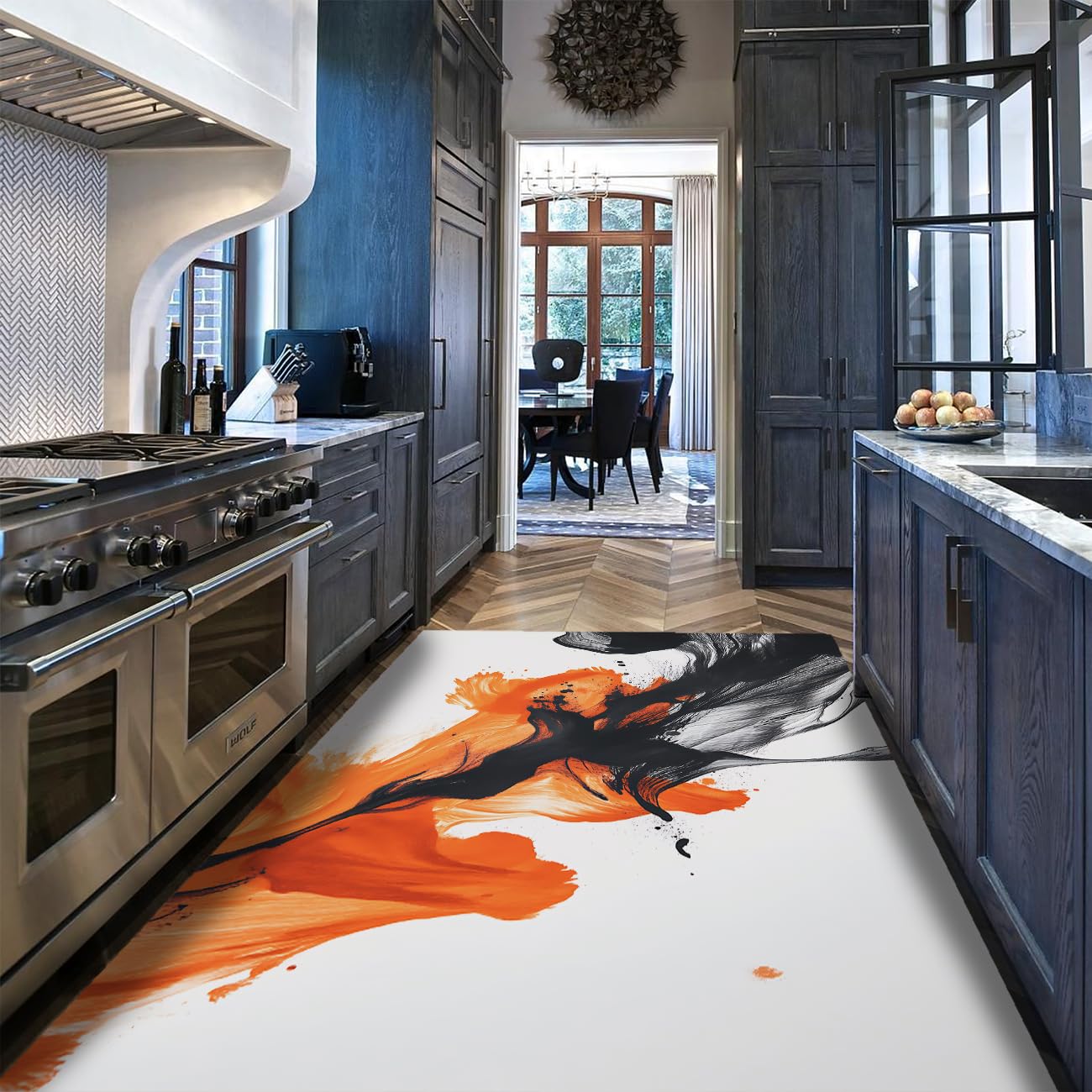 Waschbarer Teppich 80x150 Bereichsteppiche weich Kunstwolle für Wohnzimmer Schlafzimmer Esszimmer rutschfest faltbar Innen für Wohnkultur modern Aquarell Kunst Bodenmatte Schwarz Orange