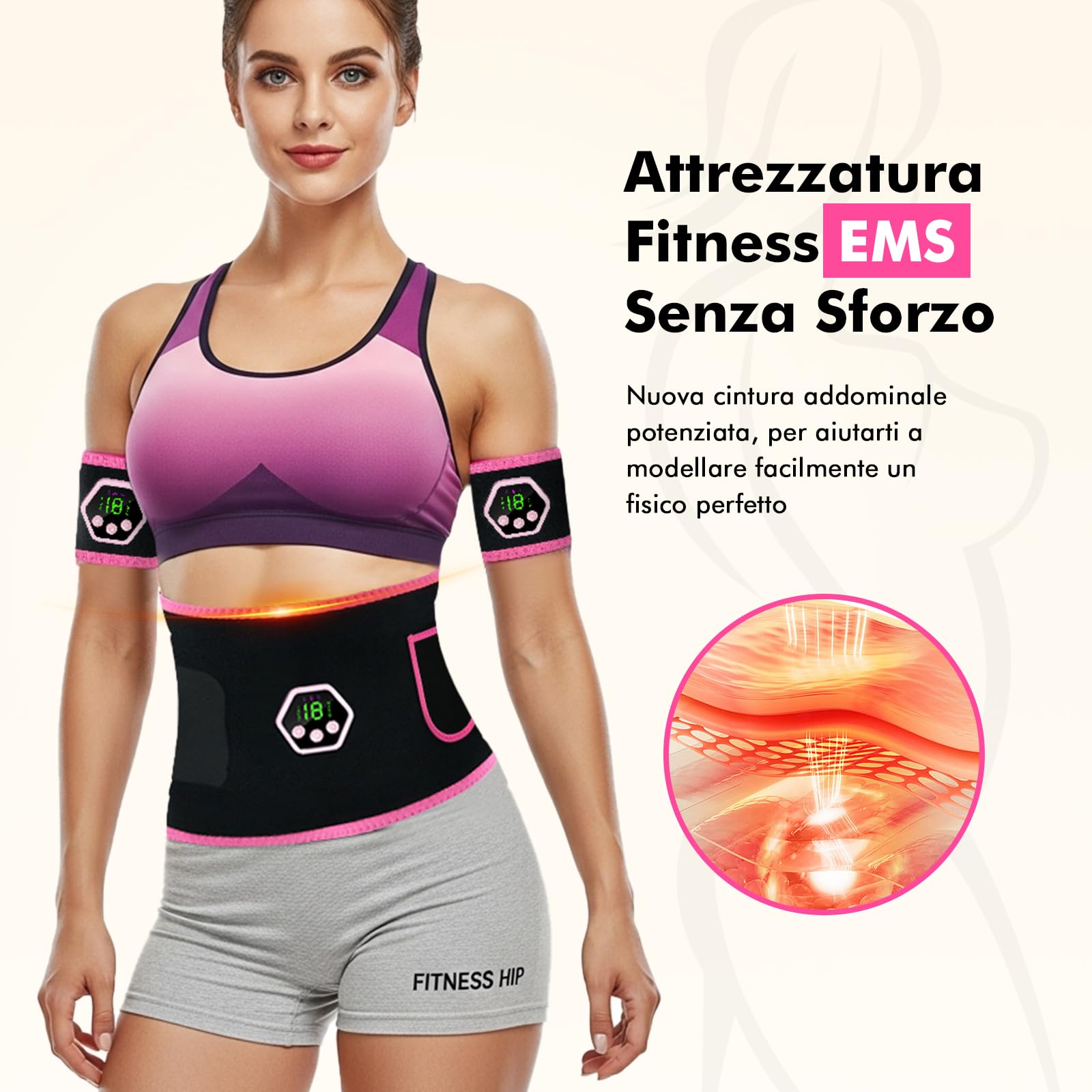 Elettrostimolatore Muscolare - EMS Elettrostimolatore Addominali,6 modalità e 19 intensità, Stimolatore Muscolare Glutei/Addome/Braccia/Gambe