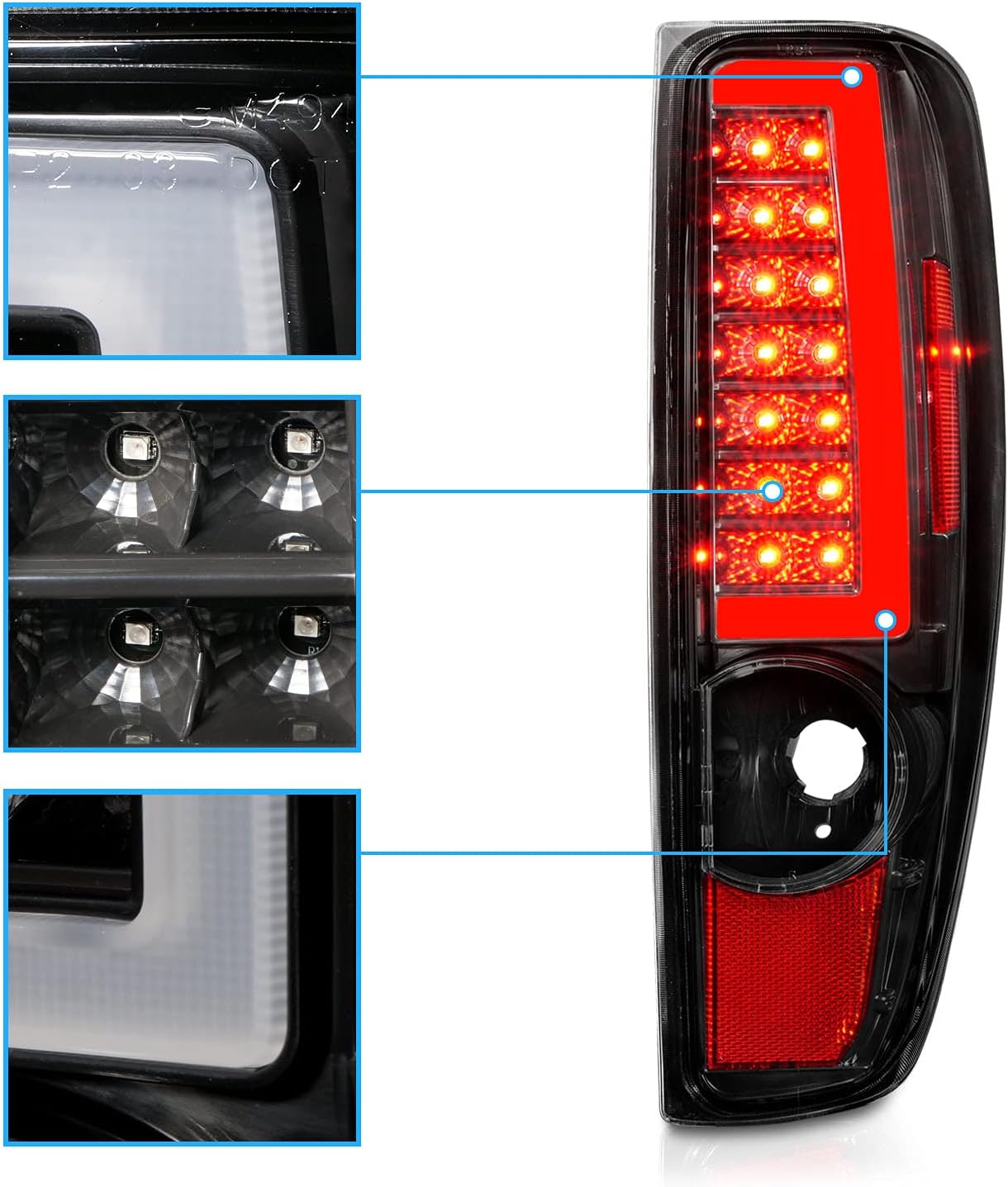 AmeriLite for 2004-2012 Chevy Colorado GMC Canyon Black C-Type LED Tube Tail Lights Pair - Passenger and Driver Side