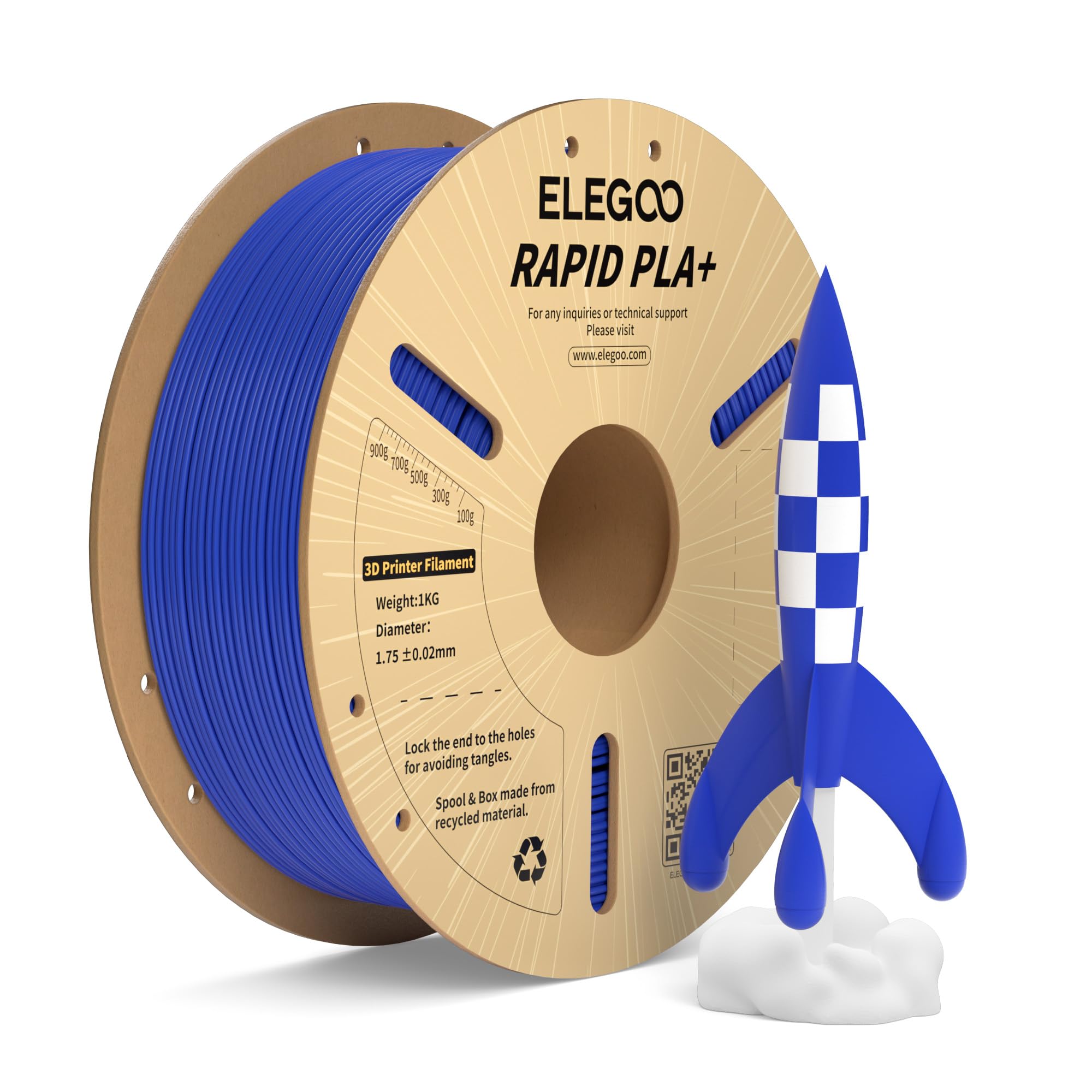 Rapid PLA Plus Filament 1.75mm Blue 1KG, PLA+ 3D Printer Filament for 600 mm/s High Speed Printing, Dimensional Accuracy +/- 0.02 mm, 1kg Cardboard Spool(2.2lbs)