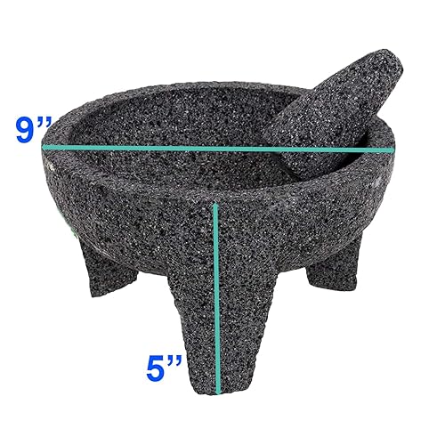 Miniatura 2 de ematik Molcajete - Salsereras de mortero y mortero de 9 pulgadas salsa guacamolote tejolote lavastona azteca tolteca roca volcánica antigua