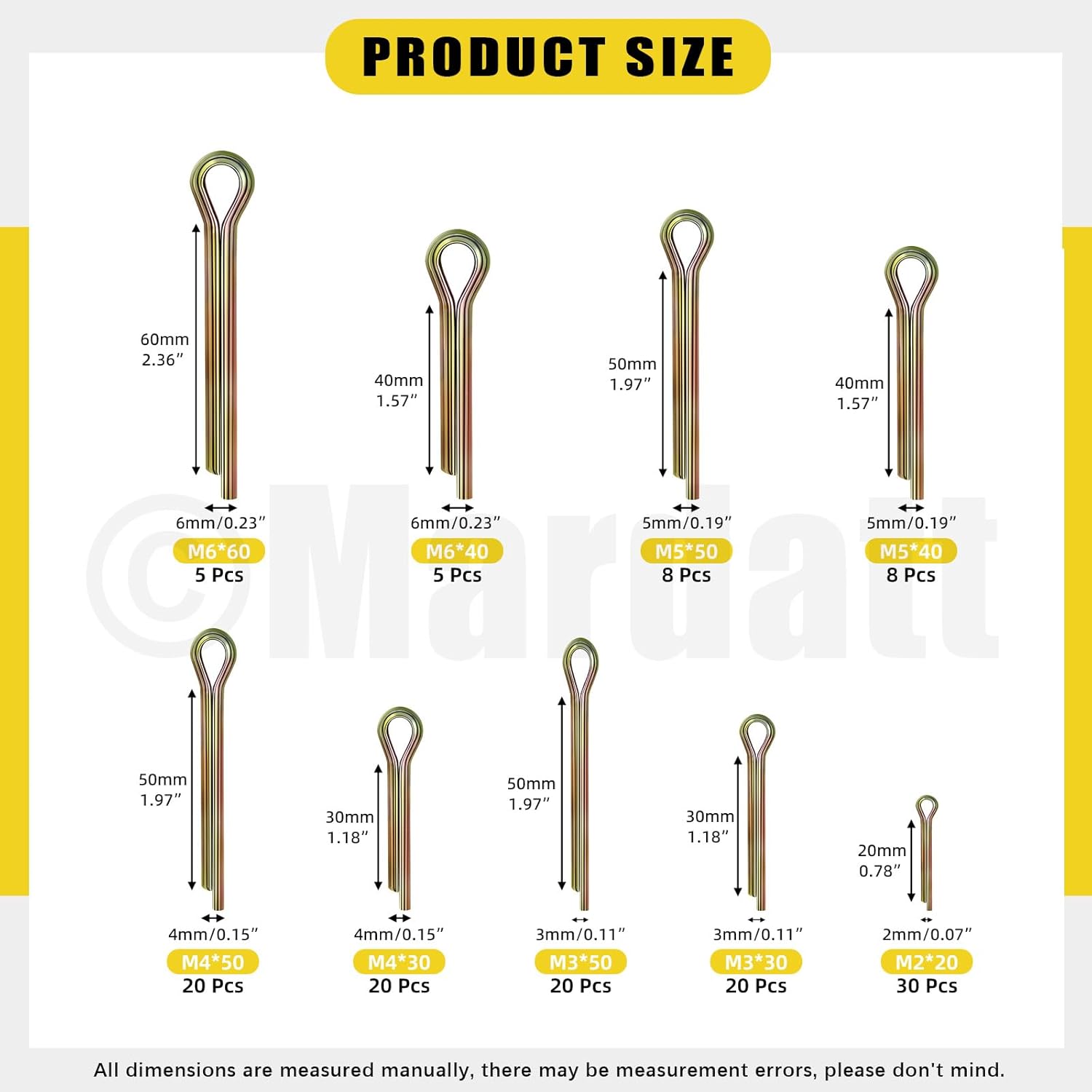 136Pcs 9 Sizes Cotter Pins Assortment Kit, Zinc Plated Steel Cotter Pin Split Pin Fastener Clips Hardware Pins for Lawn Mowers, Trucks, Tractors, Power Equipment