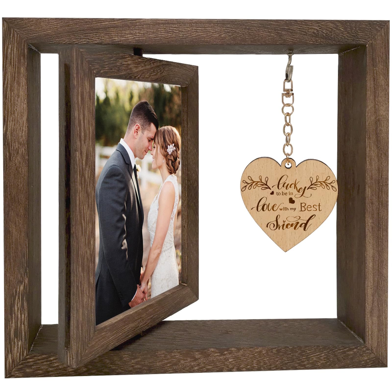 Rotating Picture Frame 6x4, Double-Sided Rotating Picture Frame,Anniversary Wedding Engagement Gifts for Couples, Wife, Husband, Girlfriend, Boyfriend,Lucky to be in Love with my Best Friend