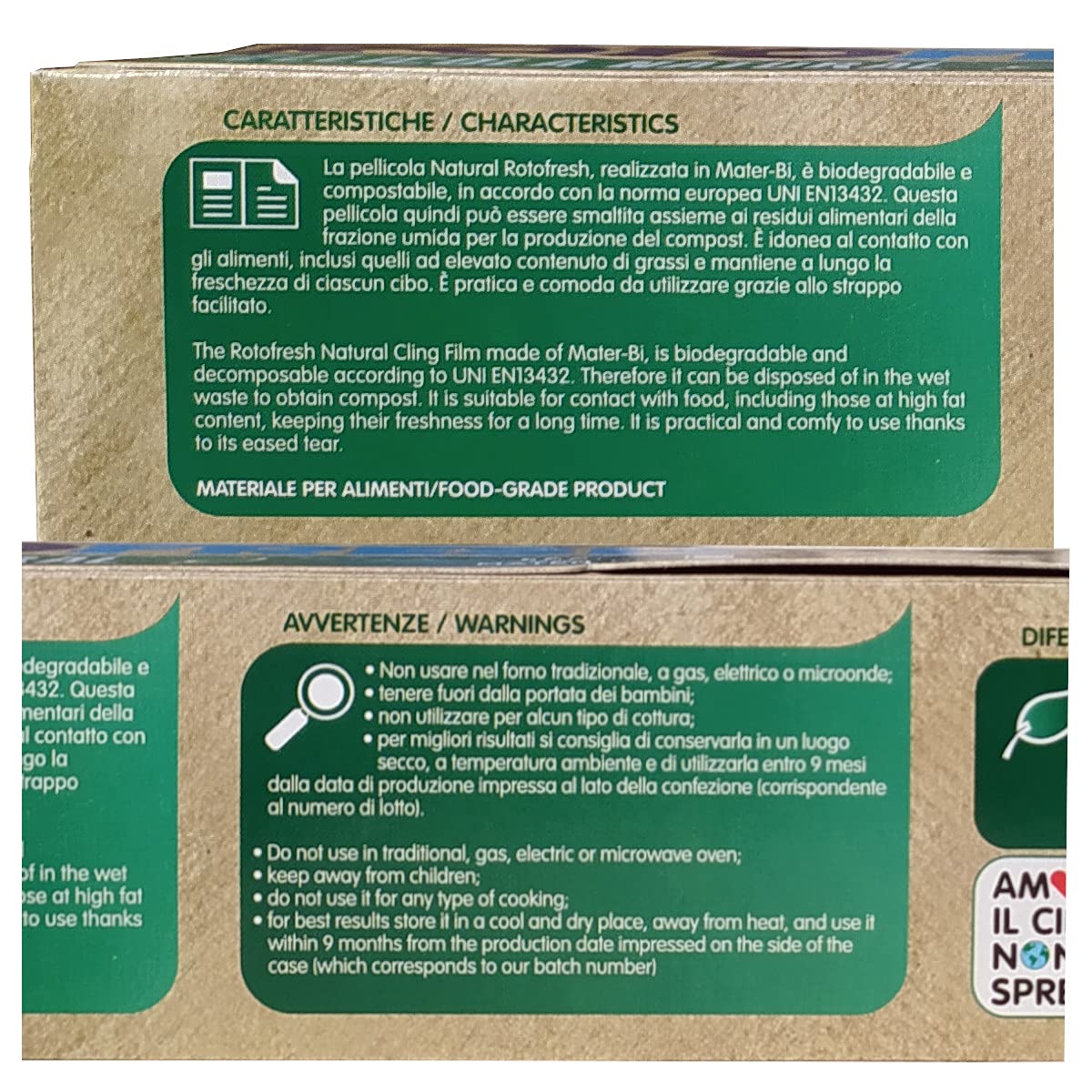 Pellicola Cucina Alimenti BIODEGRADABILE e Compostabile, 5x10 MT, 100% ITALIANA, Film Trasparente Alimentare Estensibile, Accessori Cucina Ecologici