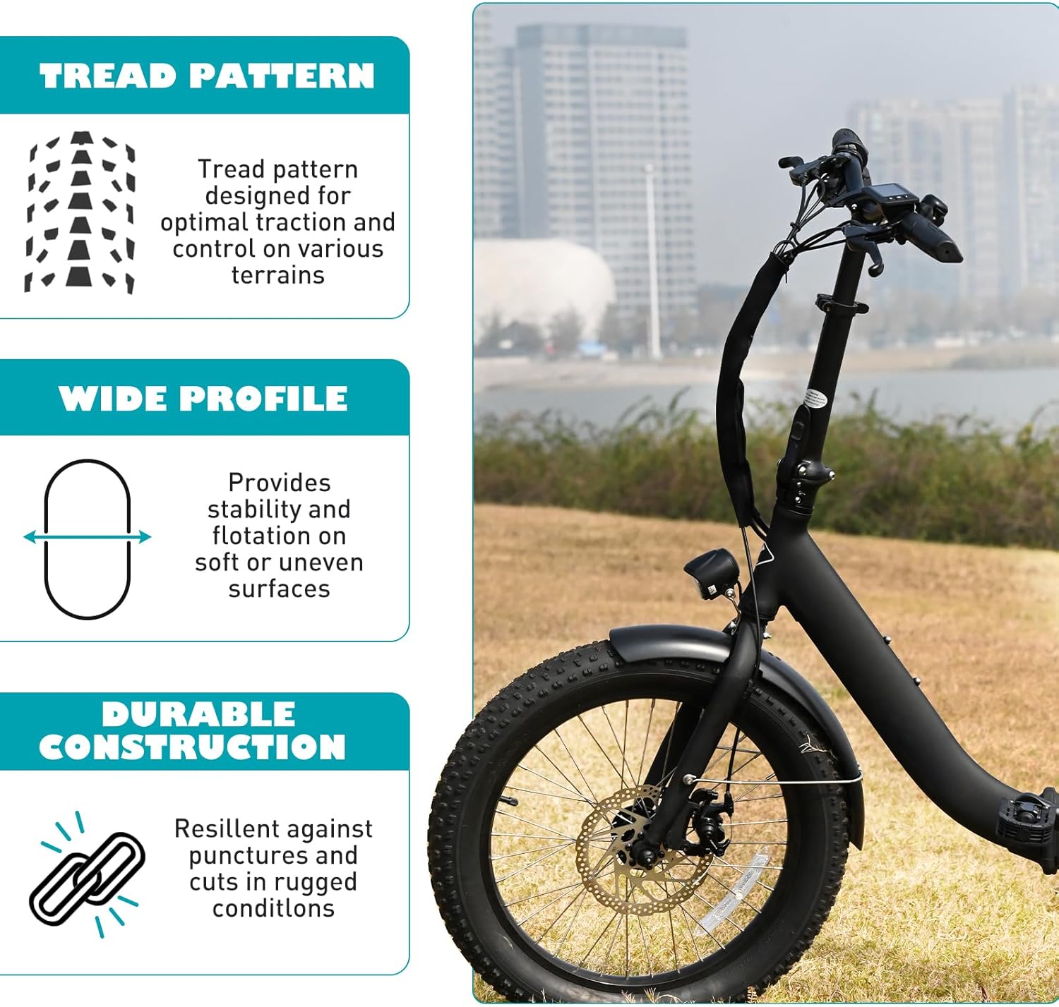 20/24/26x3.0 Electric Bike Tire Fat E-Bike Tires Heavy Duty High-Performance Wear-Resistant Mountain Snow Bicycle Tires/Tubes，Black/White Wall