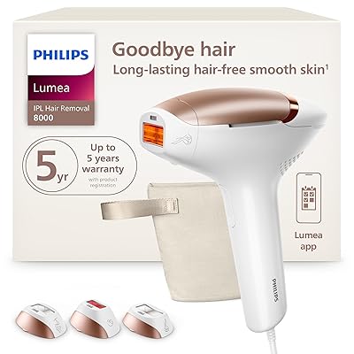 Philips Lumea 8000 Series IPL Hair Removal Device - Permanent Visible Hair Reduction Done at Home, SenseIQ Technology, 3 Attachments for Body, Face & Sensitive Areas, for Women & Men, BRI937/03