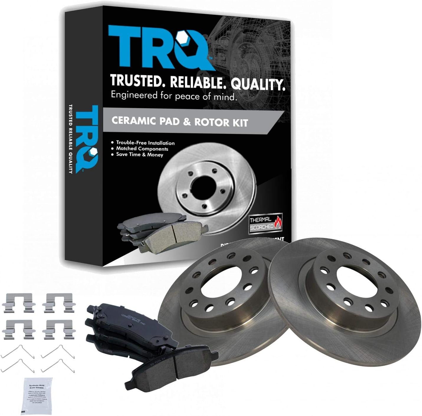 TRQ Rear Brake Pad and Rotor Set Ceramic Solid Rotors Compatible with 2013-2016 Dodge Dart