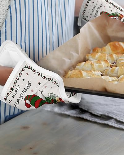 Miniatura 6 de Christmas Gnomes 3Pcs Pot Holders for Kitchen,Non Slip & Heat Insulation Terry Cloth Potholder Set with Pocket,Thick Hot Pad Oven Mitts Trivet