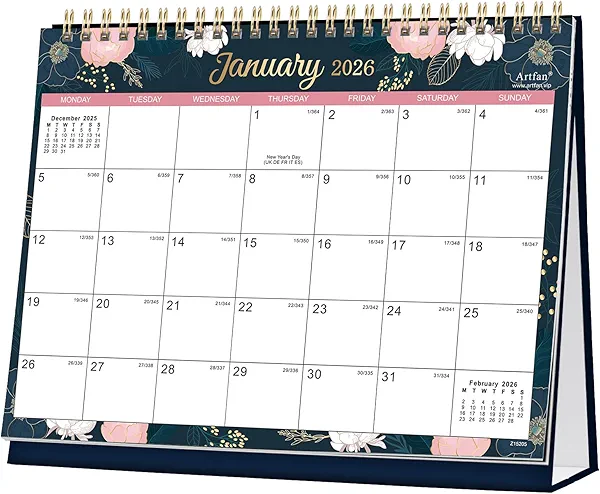 2026 Desk Calendar - Flip Desktop Calendar 2026, Jan 2026 - Dec 2026, 10" x 8.3", Stand up Desk Calendar 2026, Twin-Wire Binding