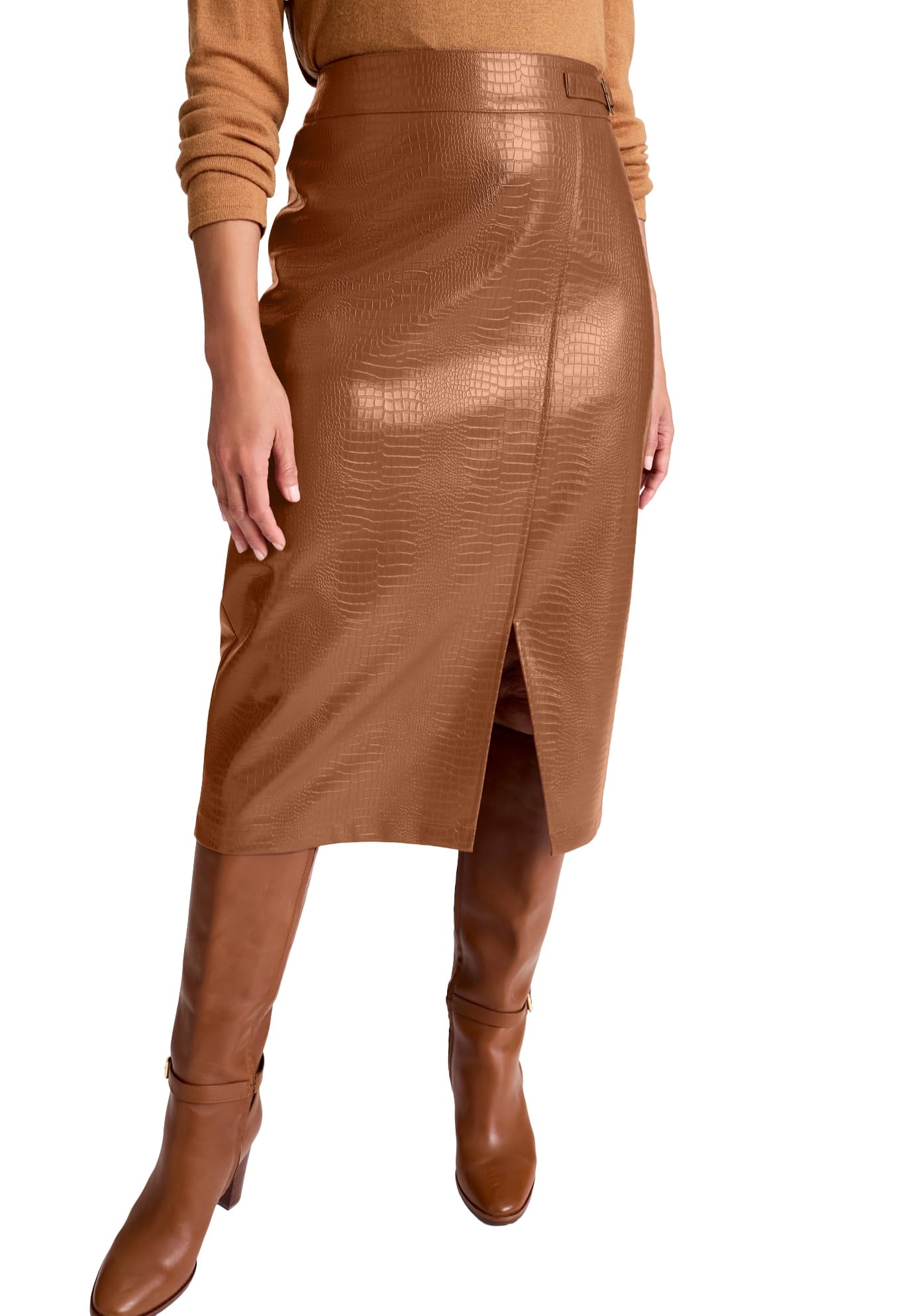 Jessica London Womens Plus Size Faux Leather Croc Wrap Skirt