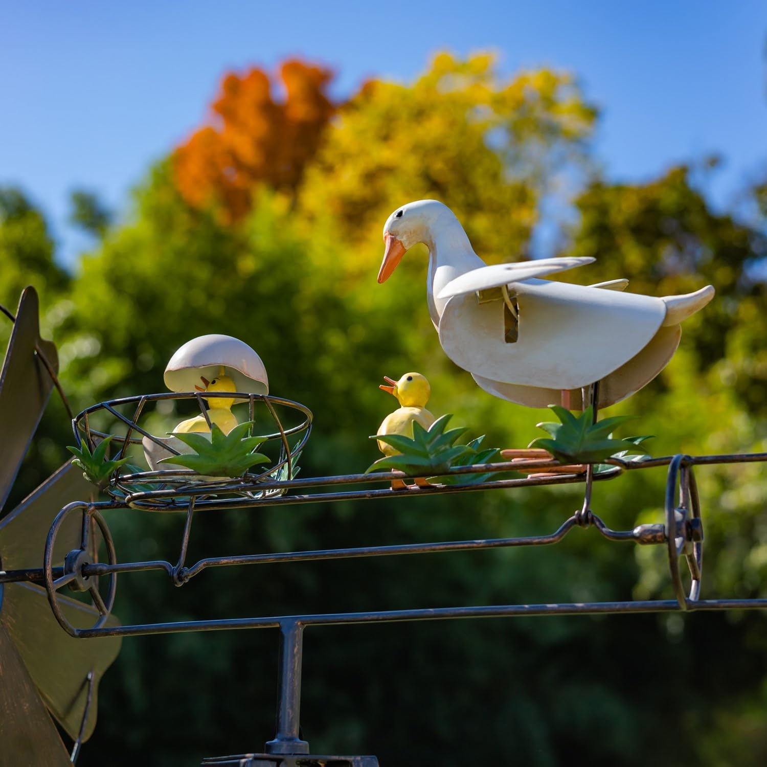Windmill Spinner with Moving Hand-Painted Animals Scenes on Top, Includes Metal Tower Stand, Decorative Garden Decor (Hatching Duckling)