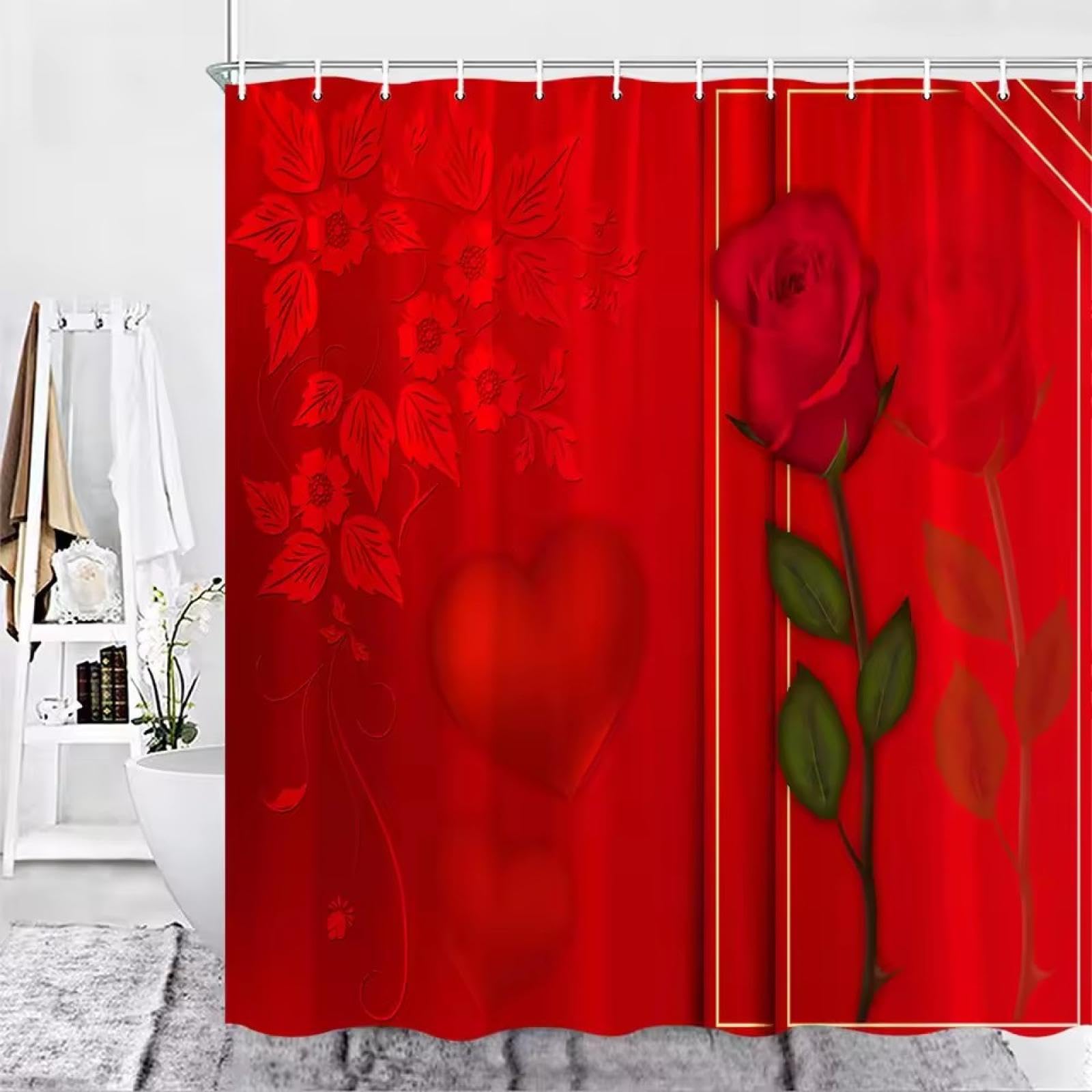 Rideau de douche romantique floral en tissu imperméable pour baignoire 130x220cm