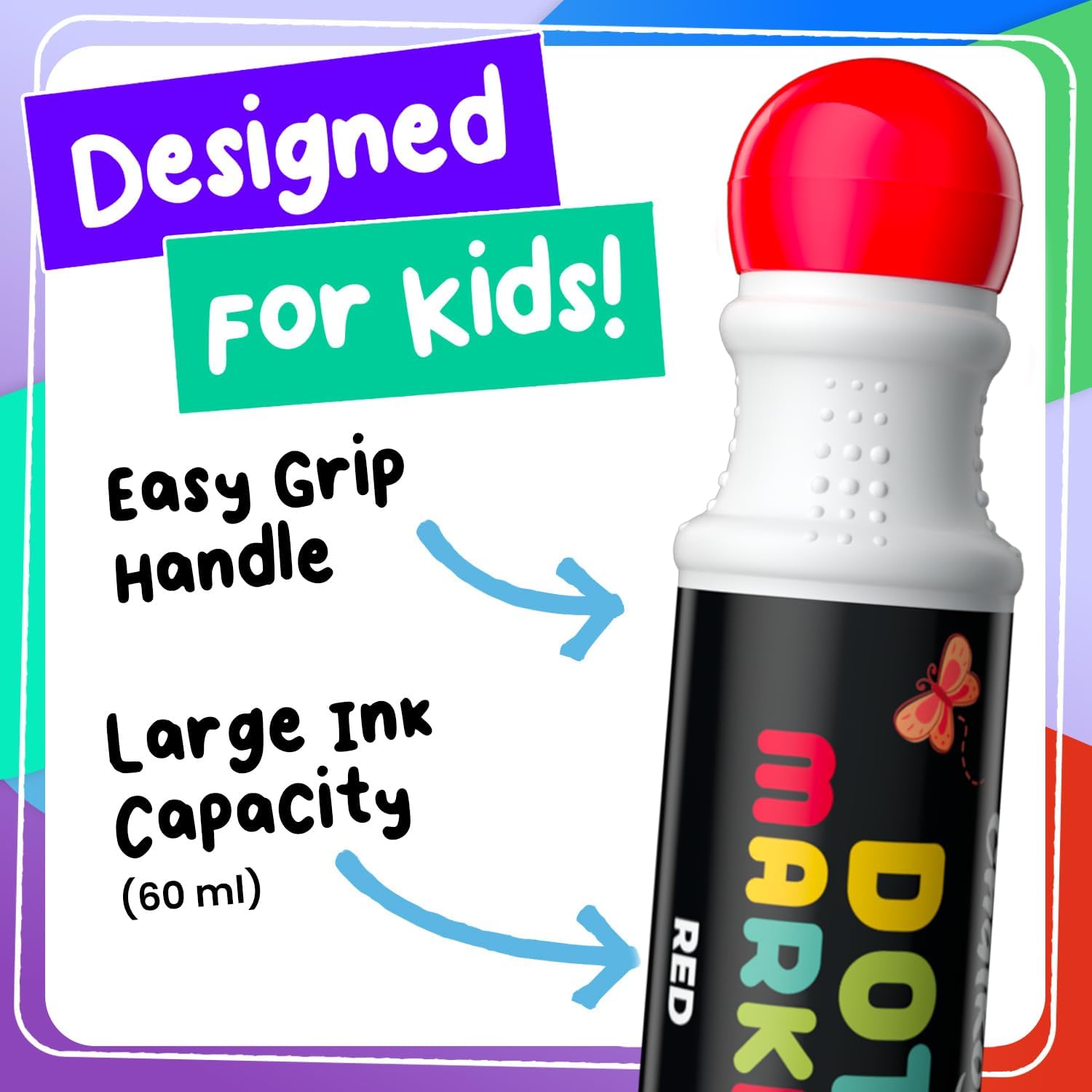 Chalkola 6 Washable Dot Markers for Toddlers 1-3 — Non-Toxic Bingo Daubers, Pres