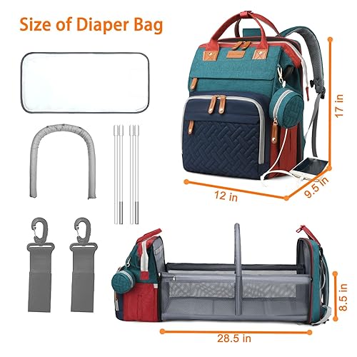 Miniatura 6 de Mochilas para pañales con cambiador, mochila impermeable para pañales para mamás y papás con puerto de carga USB, regalos para baby shower, mochila