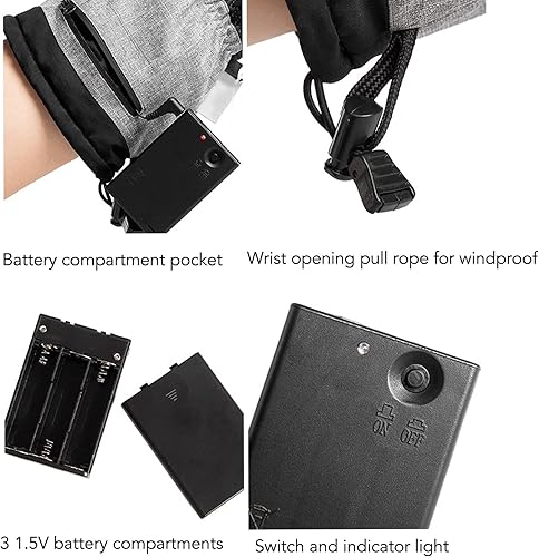 Miniatura 7 de plplaaoo Guantes térmicos impermeables para hombres y mujeres, guantes calefactables, guantes eléctricos de invierno con 2 cajas de batería, guantes