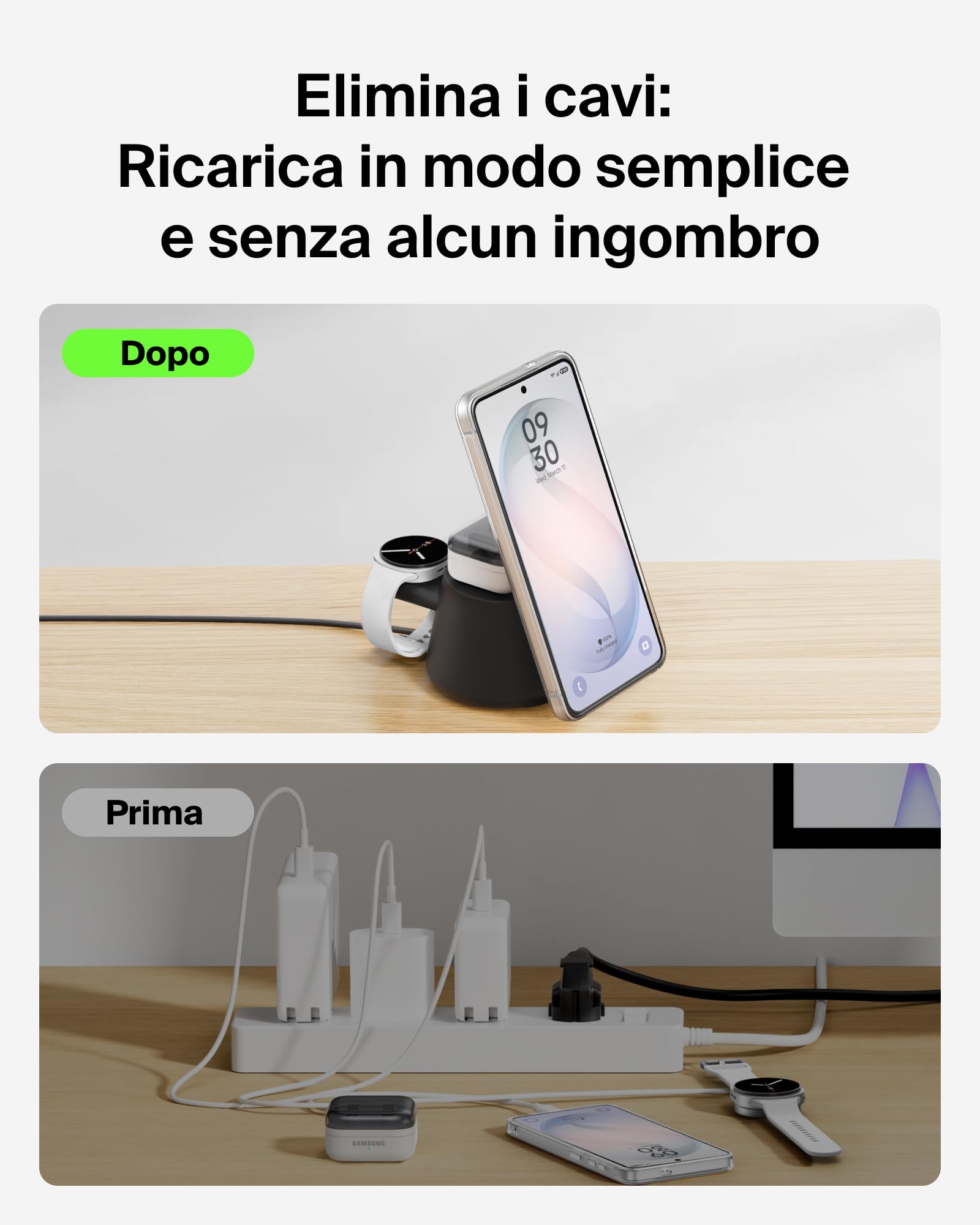 Belkin UltraCharge Caricatore Wireless Magnetico 3 in 1 Qi2.2 25W con Porta USBC, Stazione di Ricarica per Samsung Galaxy S26, Galaxy Watch, Pixel 10, Pixel Watch, Apple Watch, con Alimentatore 45W