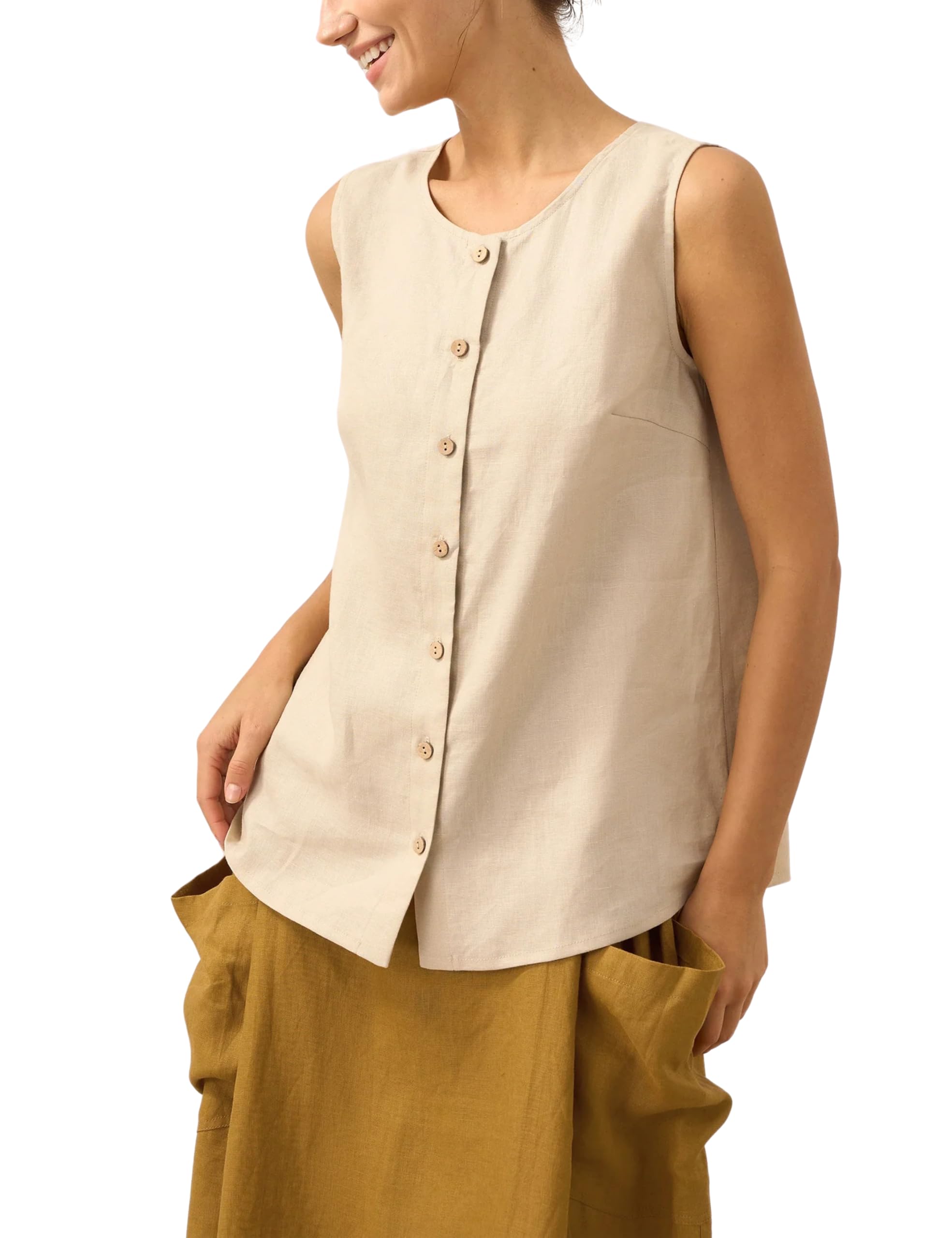 Tanming Womens Cotton Linen Suit Vest Summer Casual Sleeveless Button Down Tank Tops Fashion Work Waistcoat