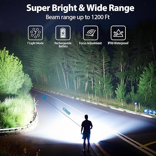 Miniatura 2 de Paquete de 2 linternas LED recargables, 90,000 lúmenes altos, luz de flash súper brillante, 7 modos con luz COB, IPX6 impermeable, linterna táctica