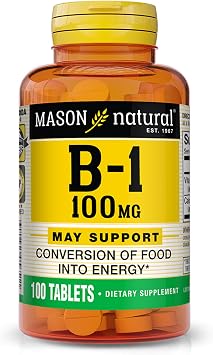 MASON NATURAL Vitamin B1 Thiamin 100 mg - Healthy Conversion of Food into Energy, Supports Nerve and Immune Health, 100 Tablets